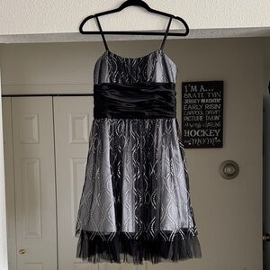 Angie Silver and Black Prom Style Strapped Dress